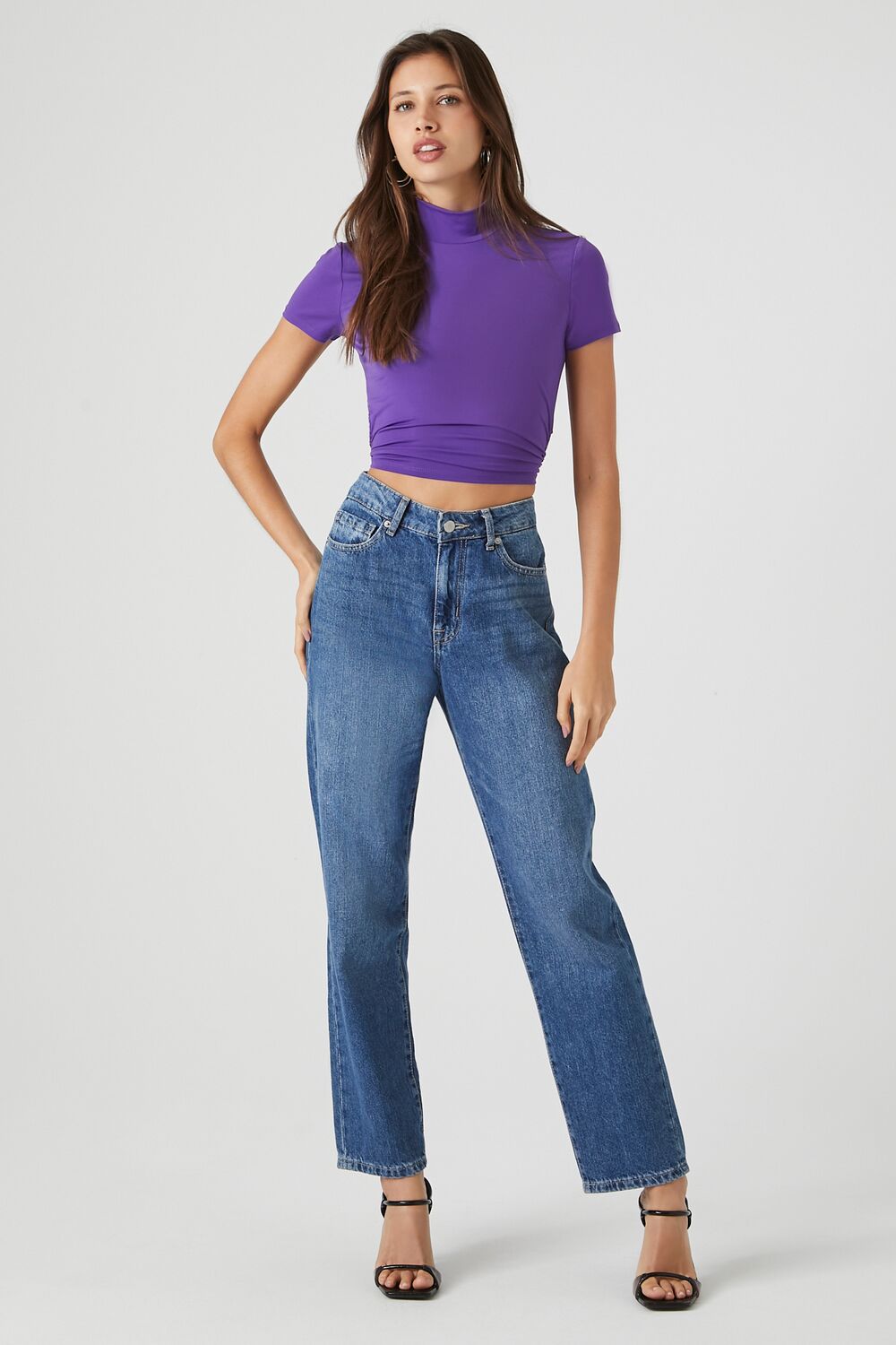 Cropped Wraparound Turtleneck Top