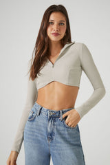 Half-Zip Ribbed Crop Top