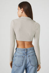 Half-Zip Ribbed Crop Top