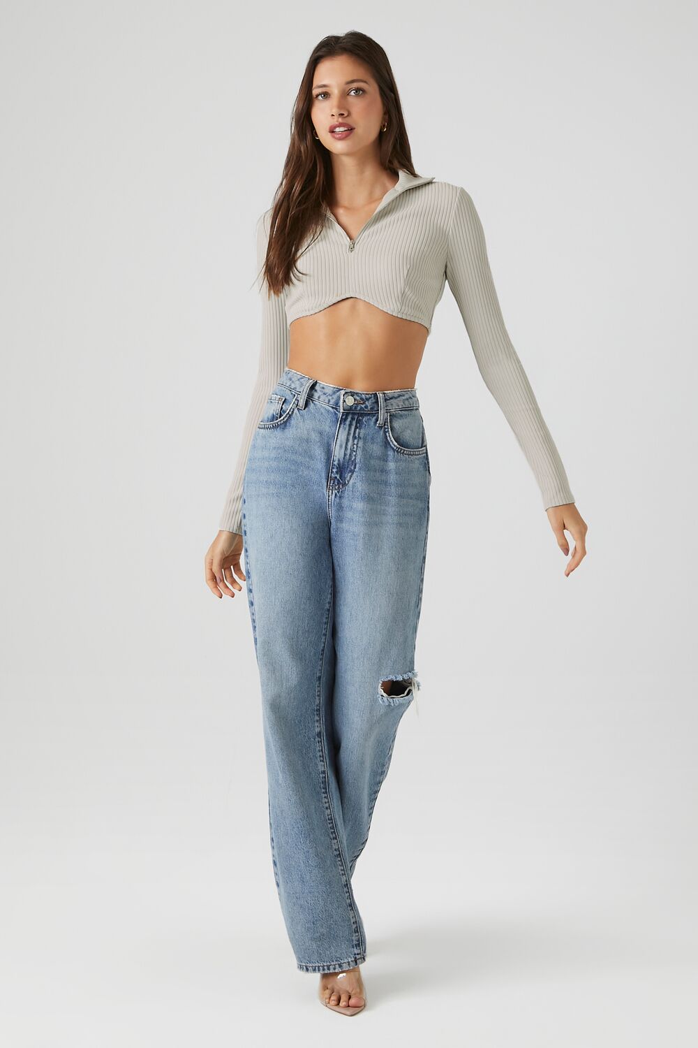 Half-Zip Ribbed Crop Top