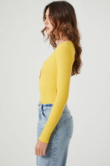 Ribbed Knit Long-Sleeve Bodysuit