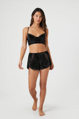 Lace-Trim Velour Bra