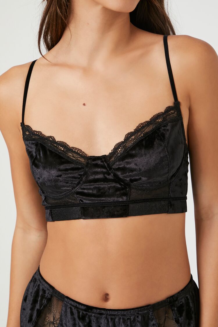 Lace-Trim Velour Bra