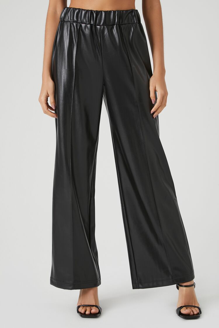 Faux Leather Wide-Leg Pants