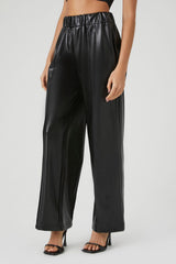 Faux Leather Wide-Leg Pants