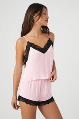 Satin Lace-Trim Cami & Shorts Pajama Set