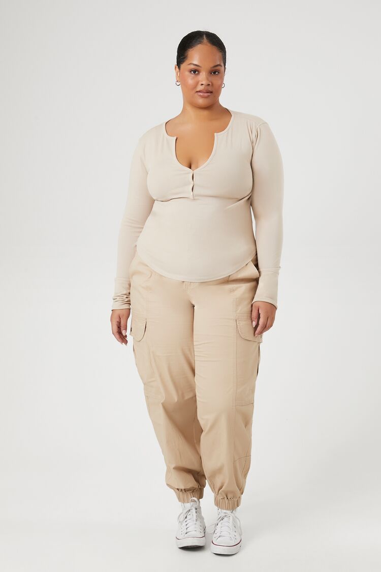 Plus Size Twill Cargo Joggers