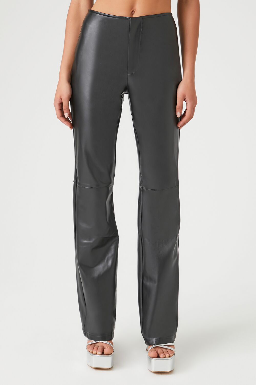 Faux Leather High-Rise Flare Pants