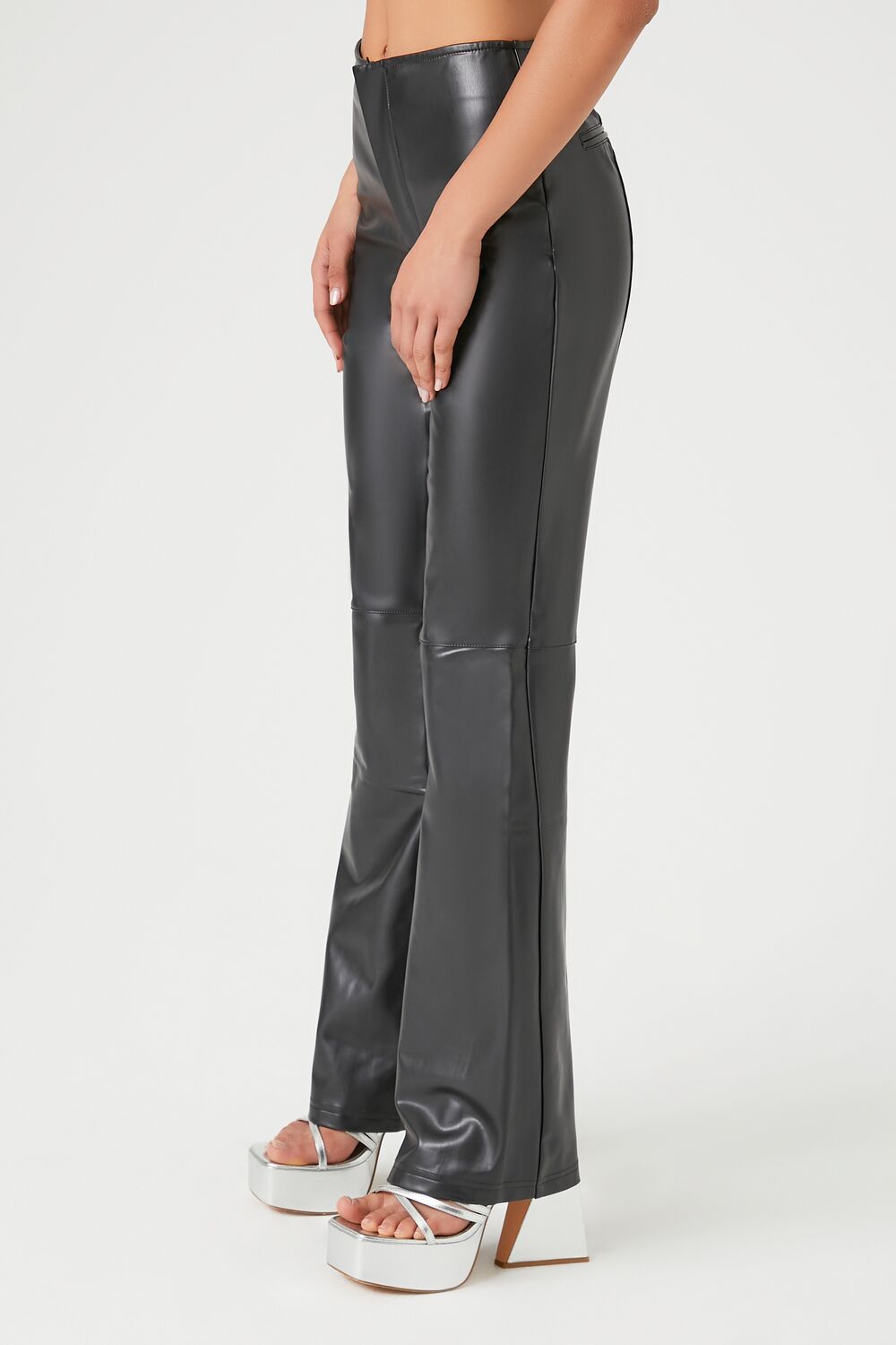 Faux Leather High-Rise Flare Pants