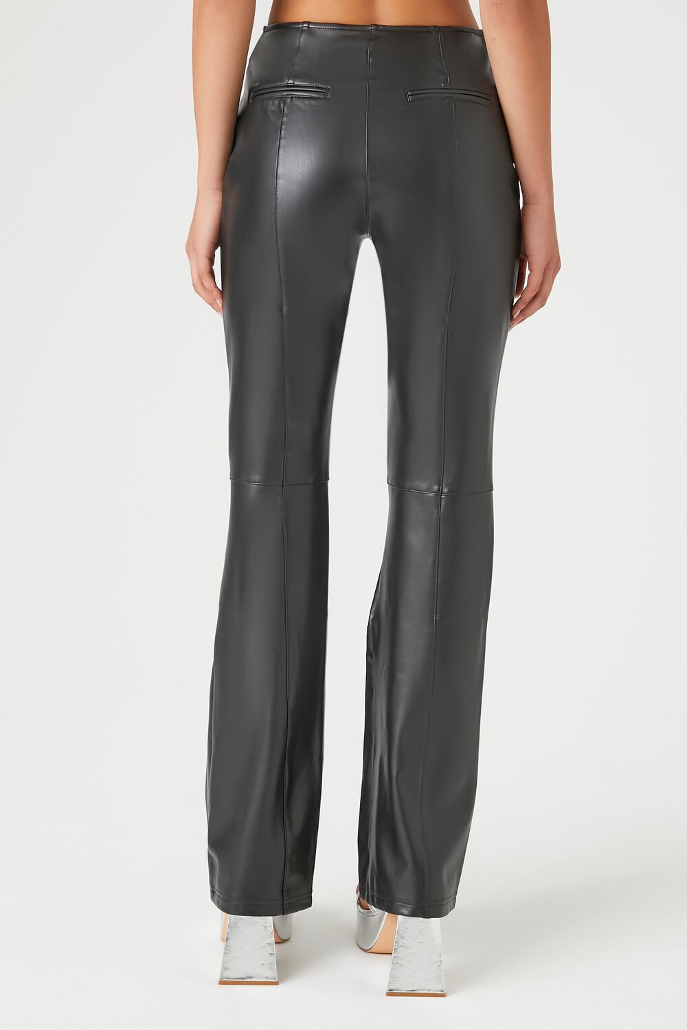 Faux Leather High-Rise Flare Pants