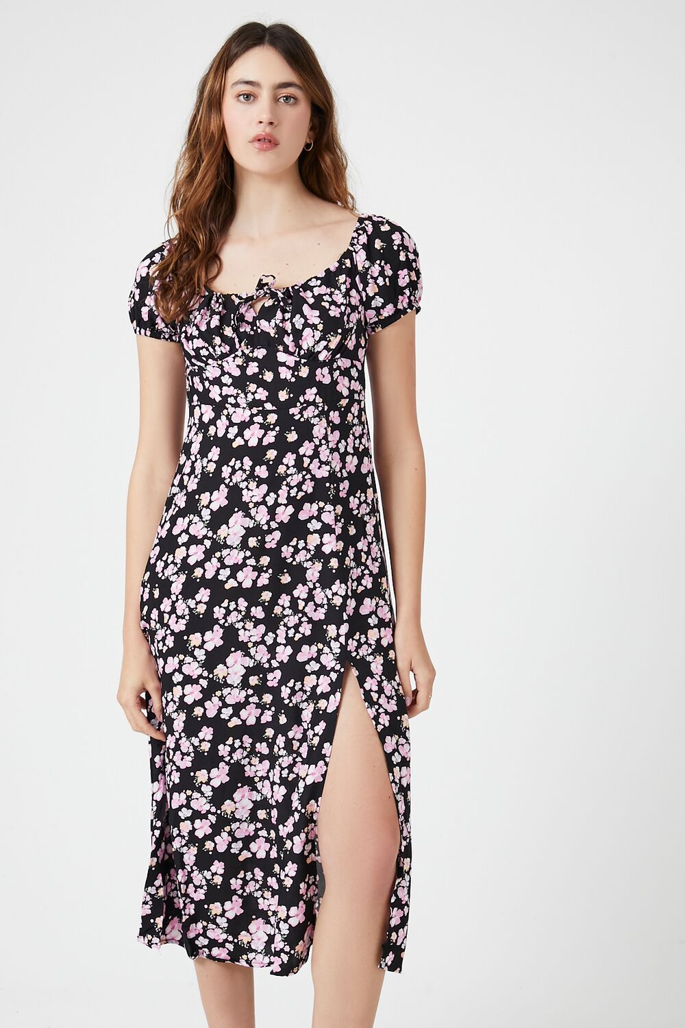 Ditsy Floral Slit Midi Dress