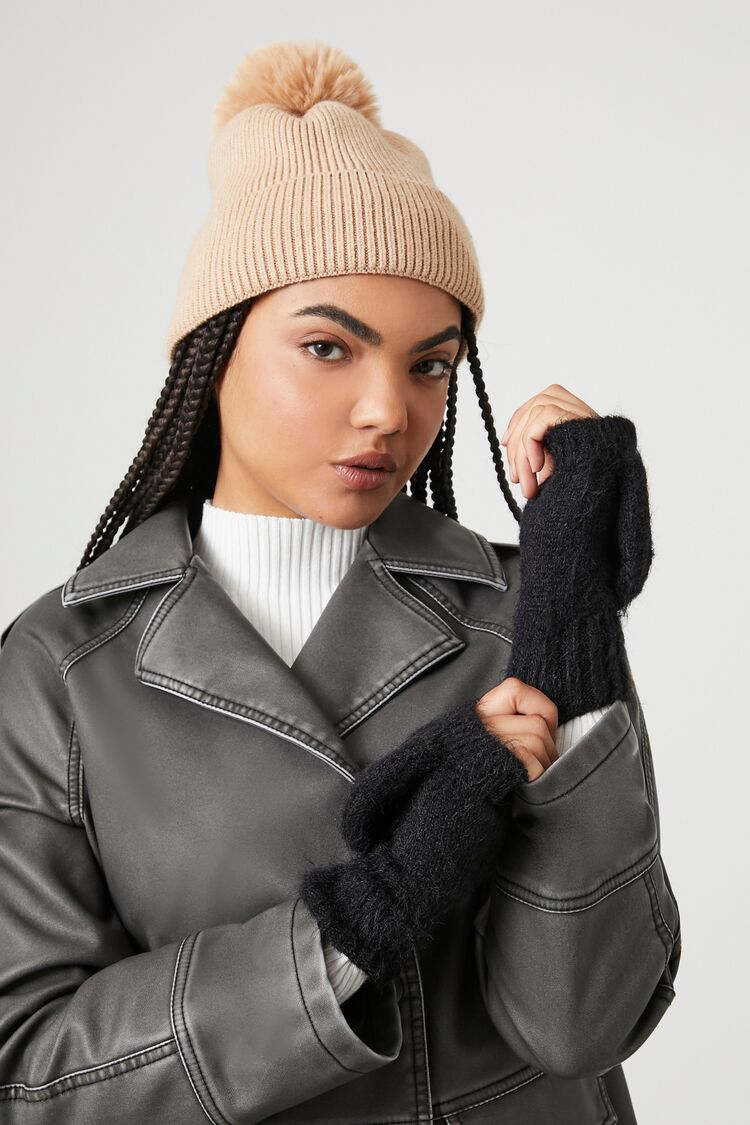 Fuzzy Knit Convertible Gloves