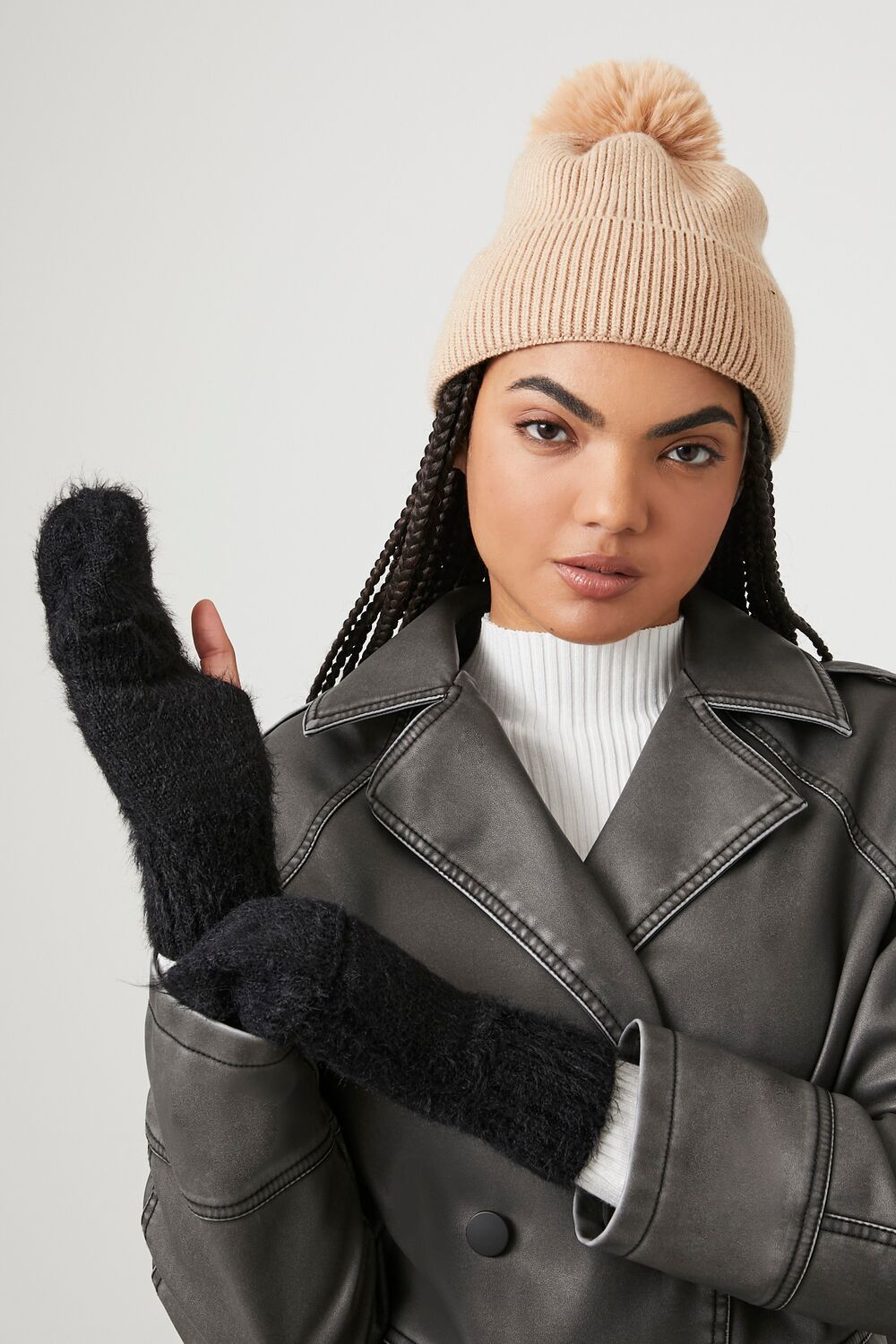 Fuzzy Knit Convertible Gloves