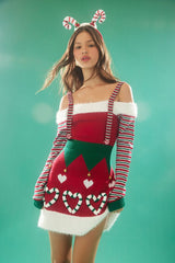 Candy Cane Heart Elf Mini Dress