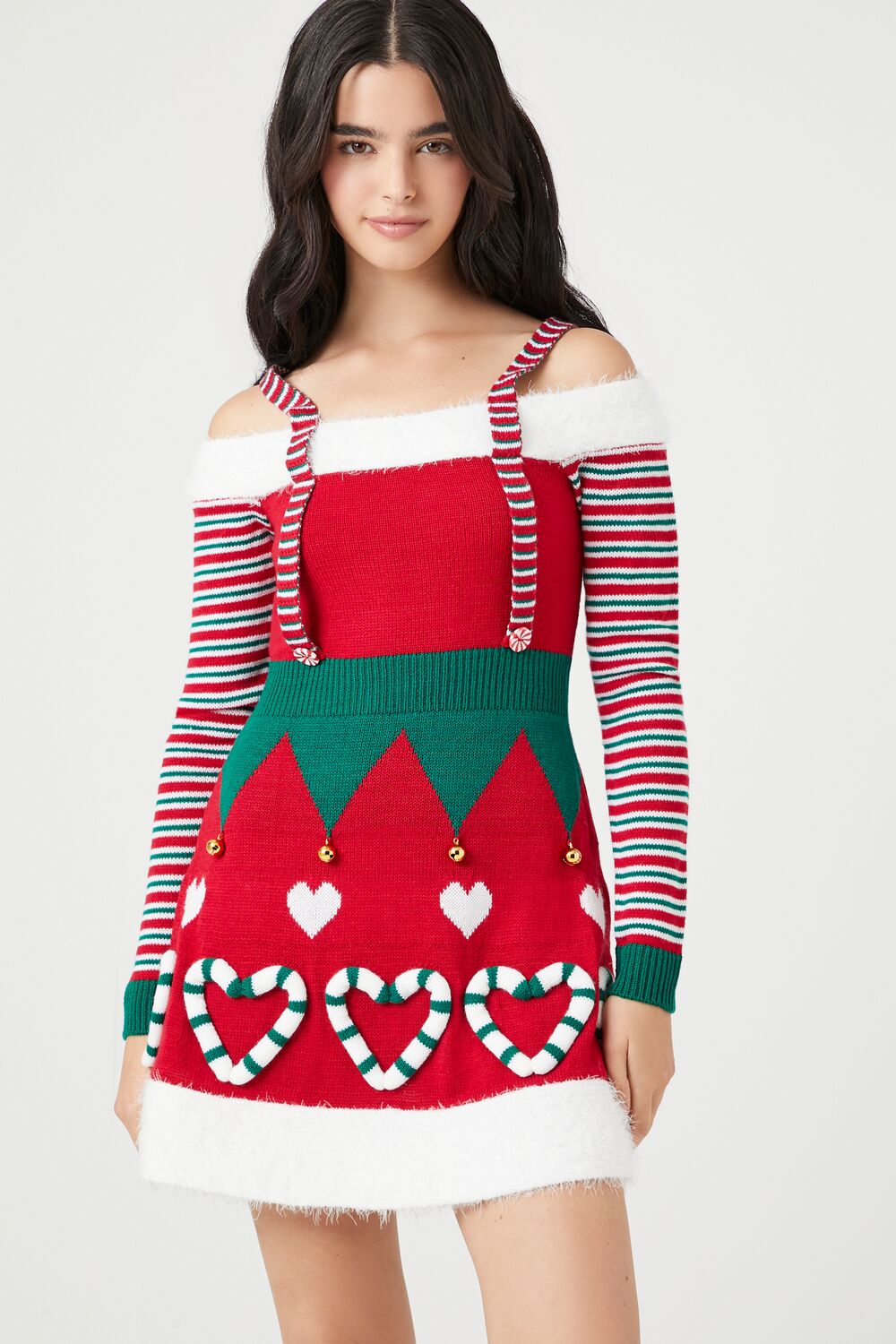 Candy Cane Heart Elf Mini Dress