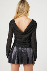 Rhinestone Cowl Back Long-Sleeve Top