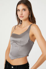 Satin One-Shoulder Bustier Crop Top