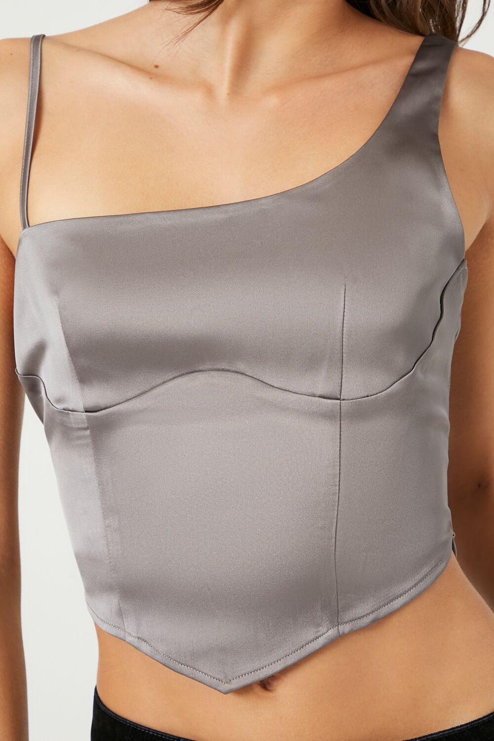 Satin One-Shoulder Bustier Crop Top