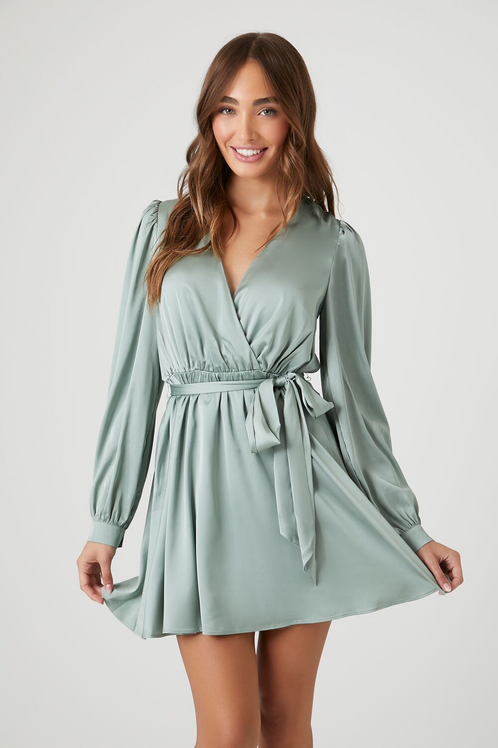 Satin Mock Wrap Mini Dress