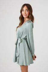 Satin Mock Wrap Mini Dress