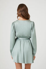 Satin Mock Wrap Mini Dress