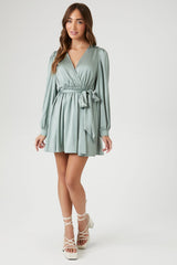 Satin Mock Wrap Mini Dress
