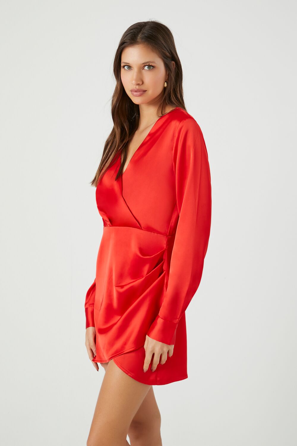 Satin Surplice Tulip-Hem Mini Dress