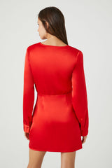 Satin Surplice Tulip-Hem Mini Dress