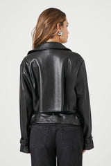Faux Leather Belted Moto Jacket
