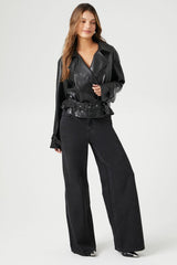 Faux Leather Belted Moto Jacket