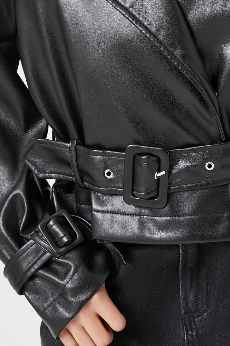Faux Leather Belted Moto Jacket
