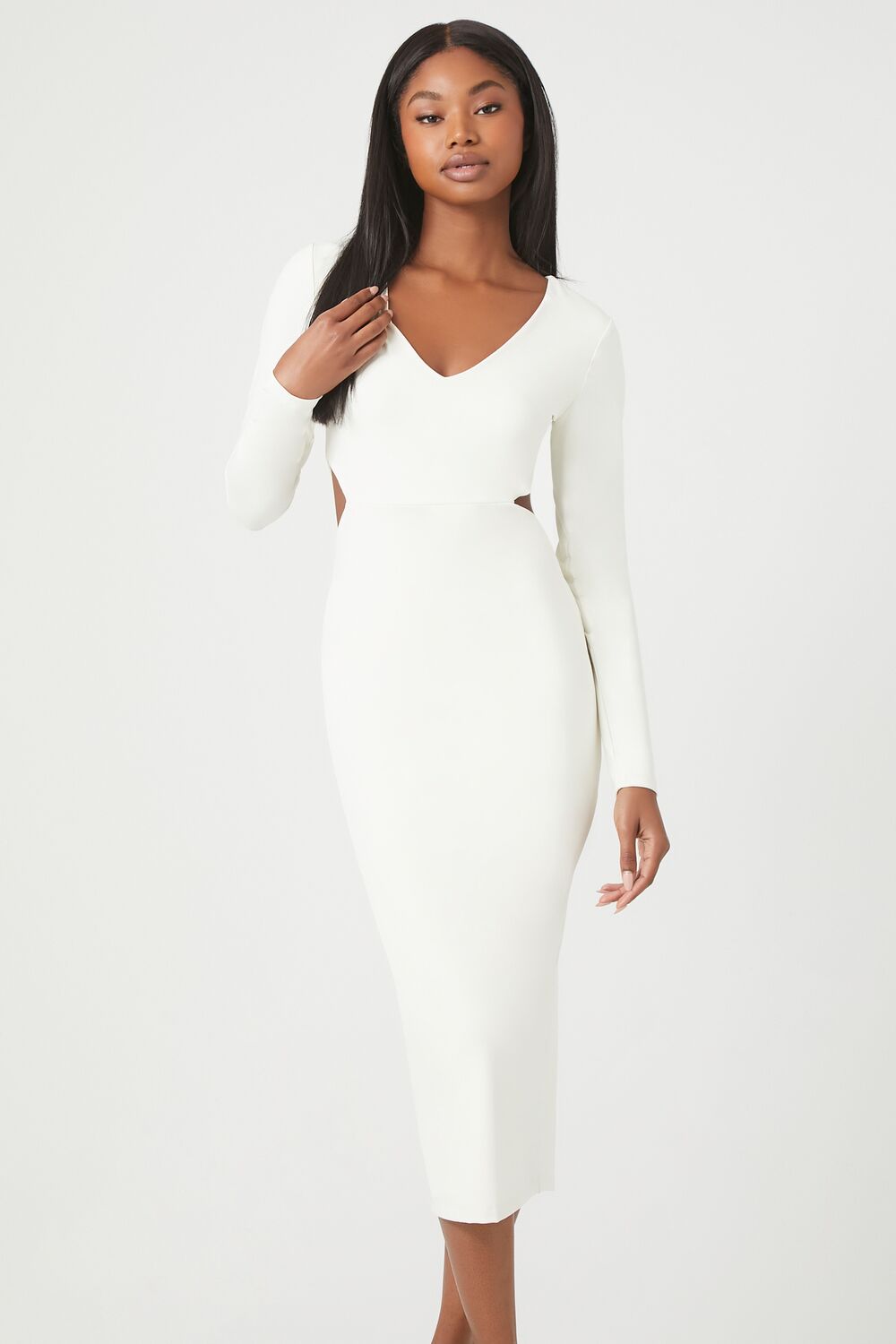 Cutout Long-Sleeve Midi Dress