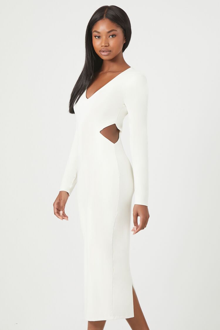 Cutout Long-Sleeve Midi Dress