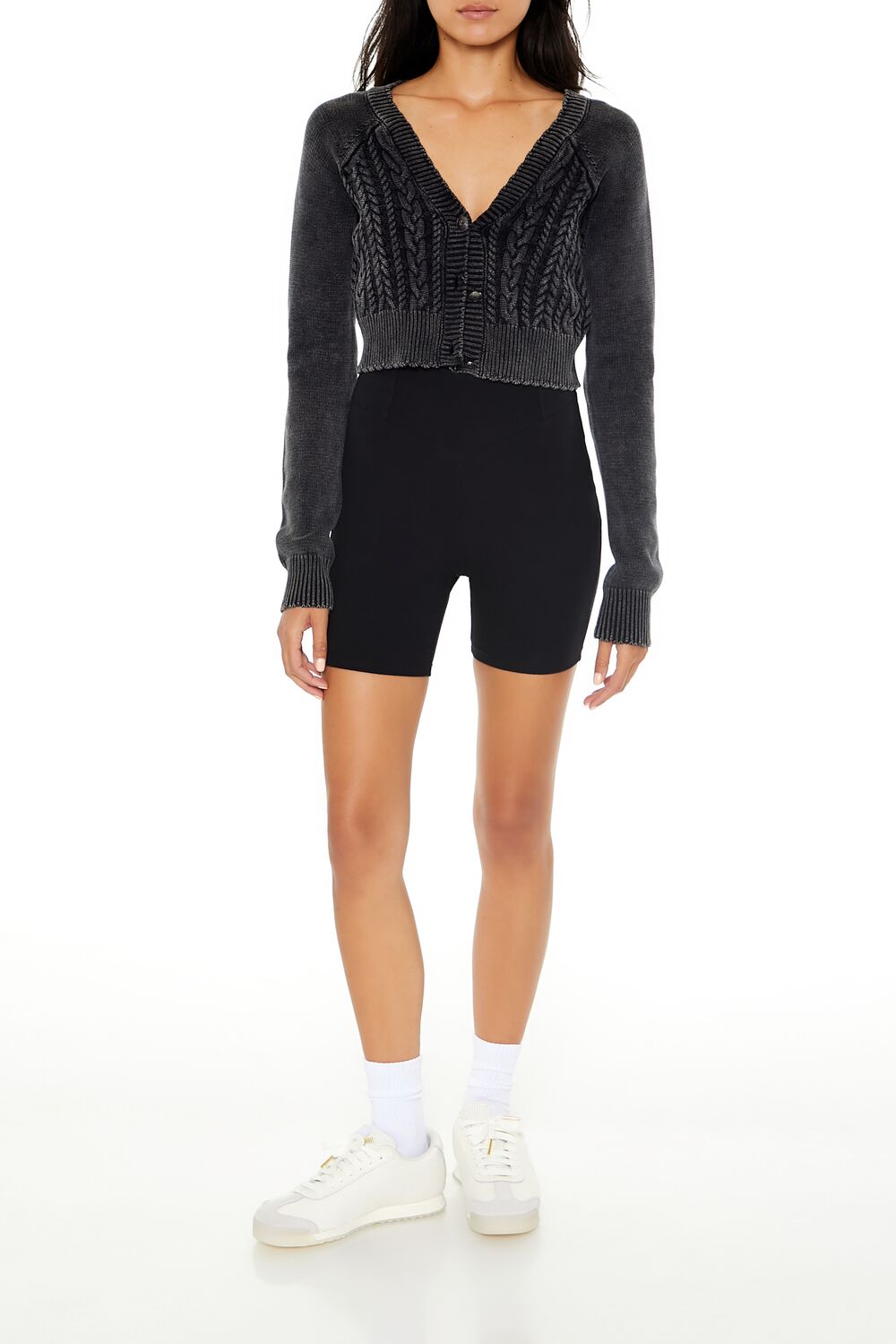 Cropped Mineral Wash Cardigan Sweater