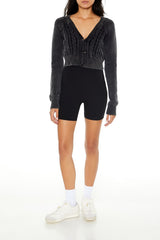 Cropped Mineral Wash Cardigan Sweater
