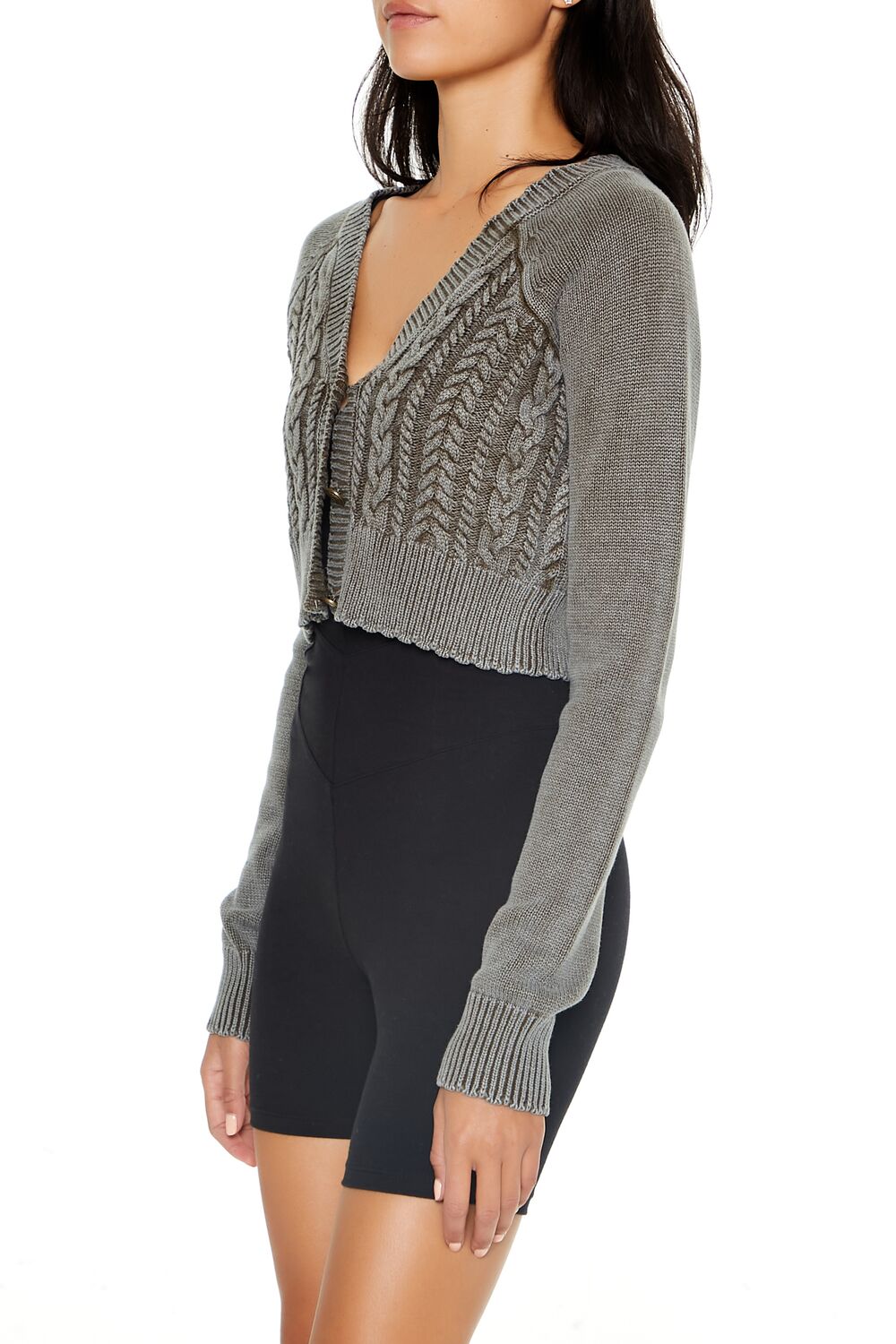 Cropped Mineral Wash Cardigan Sweater