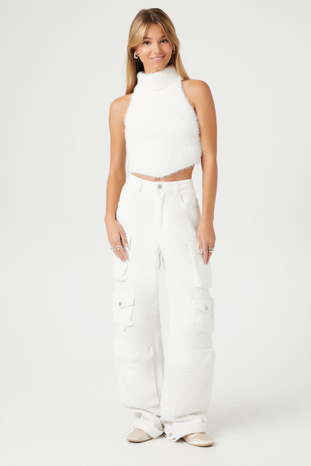 Fuzzy Knit Turtleneck Crop Top