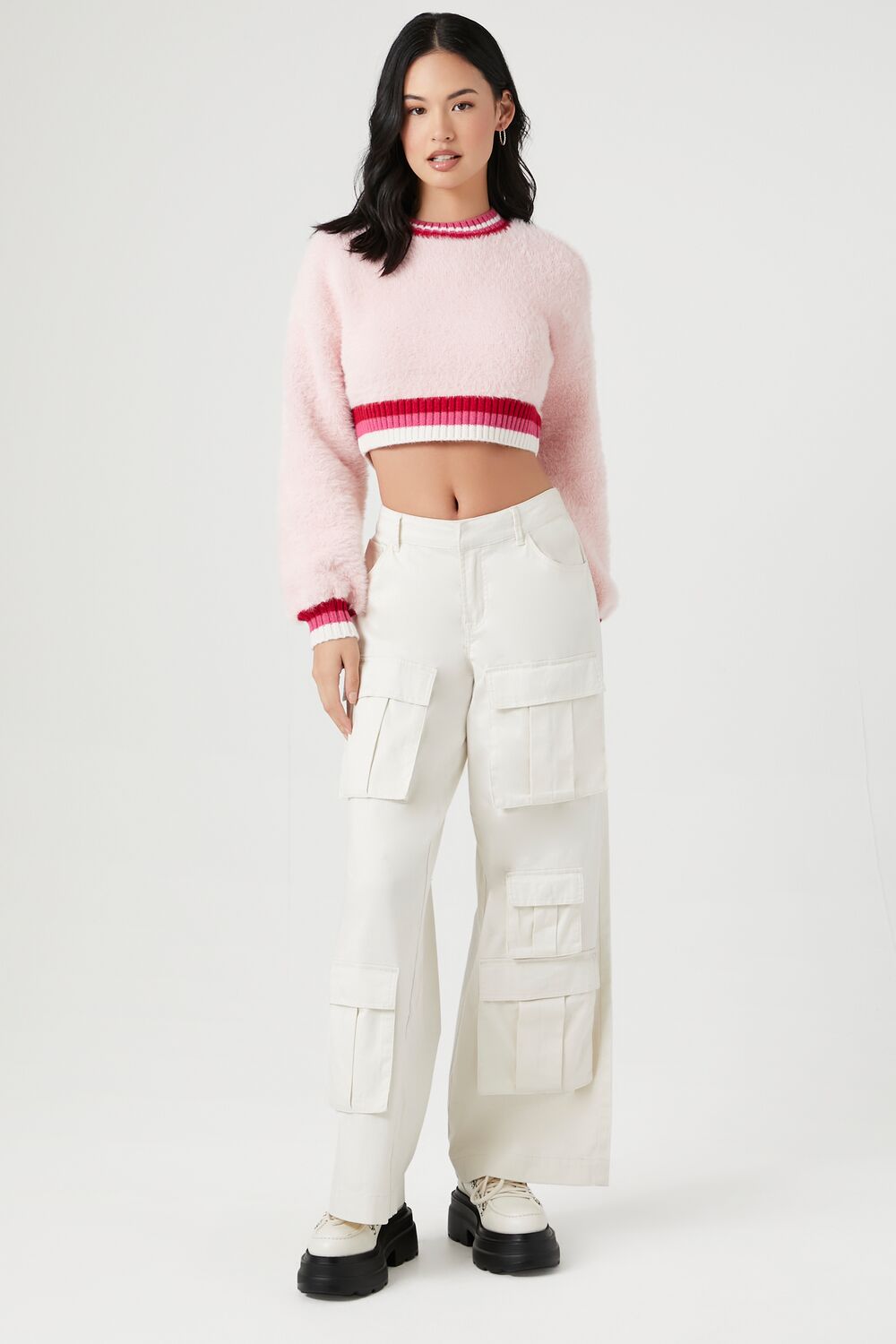 Cropped Fuzzy Knit Sweater
