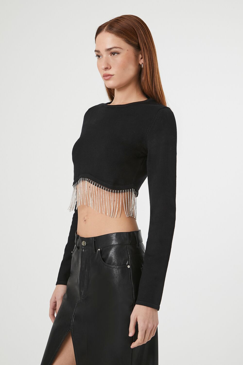 Rhinestone-Fringe Crop Top