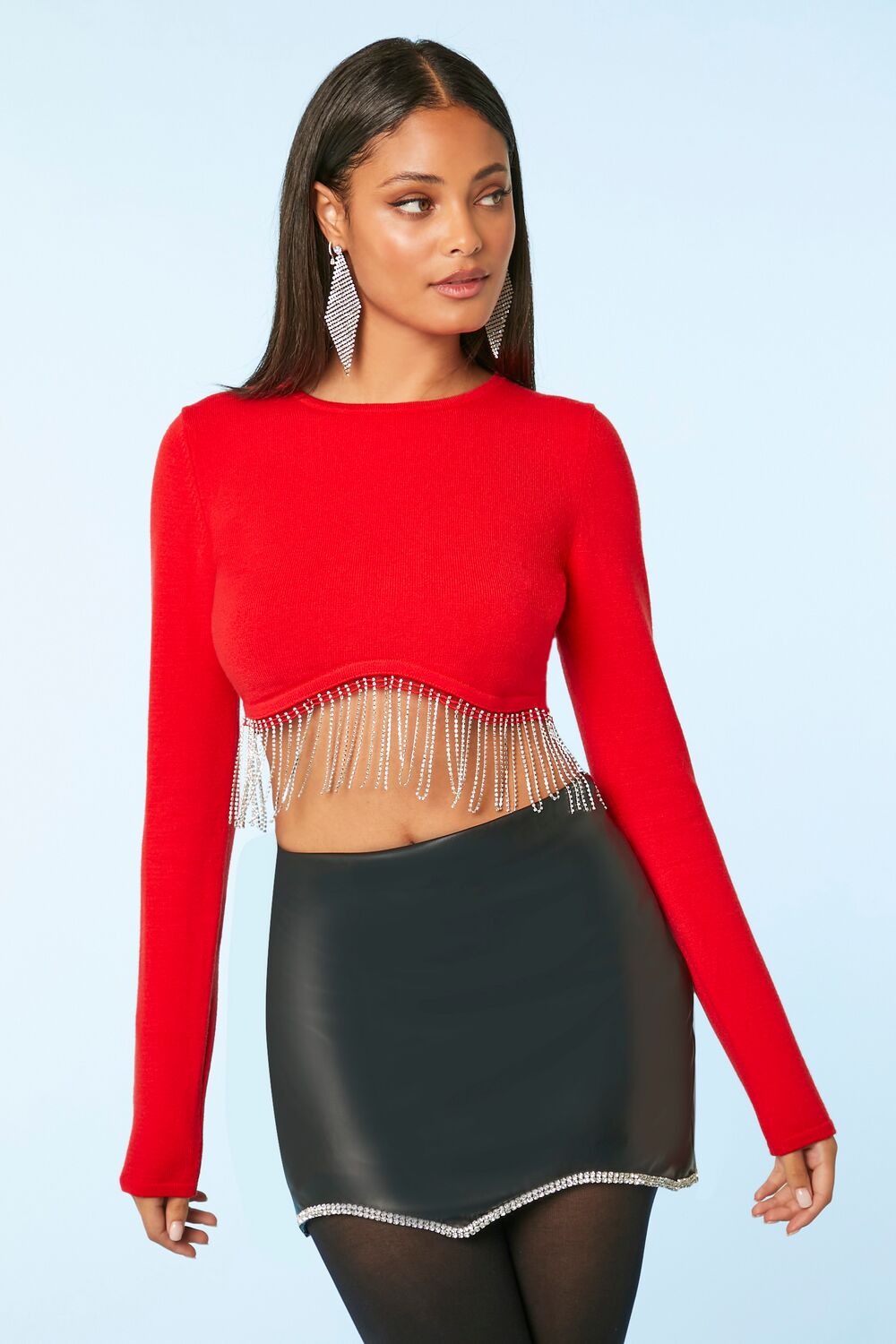 Rhinestone-Fringe Crop Top
