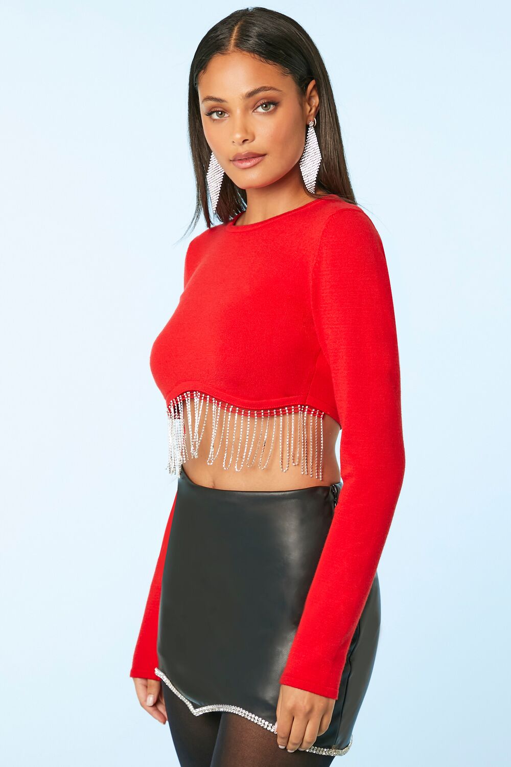 Rhinestone-Fringe Crop Top