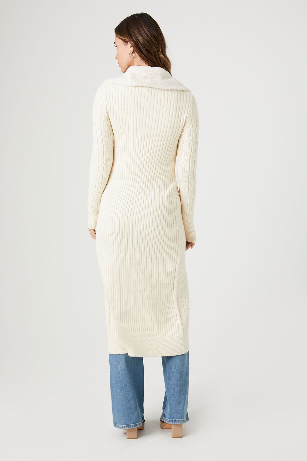 Faux Fur-Trim Cardigan Sweater