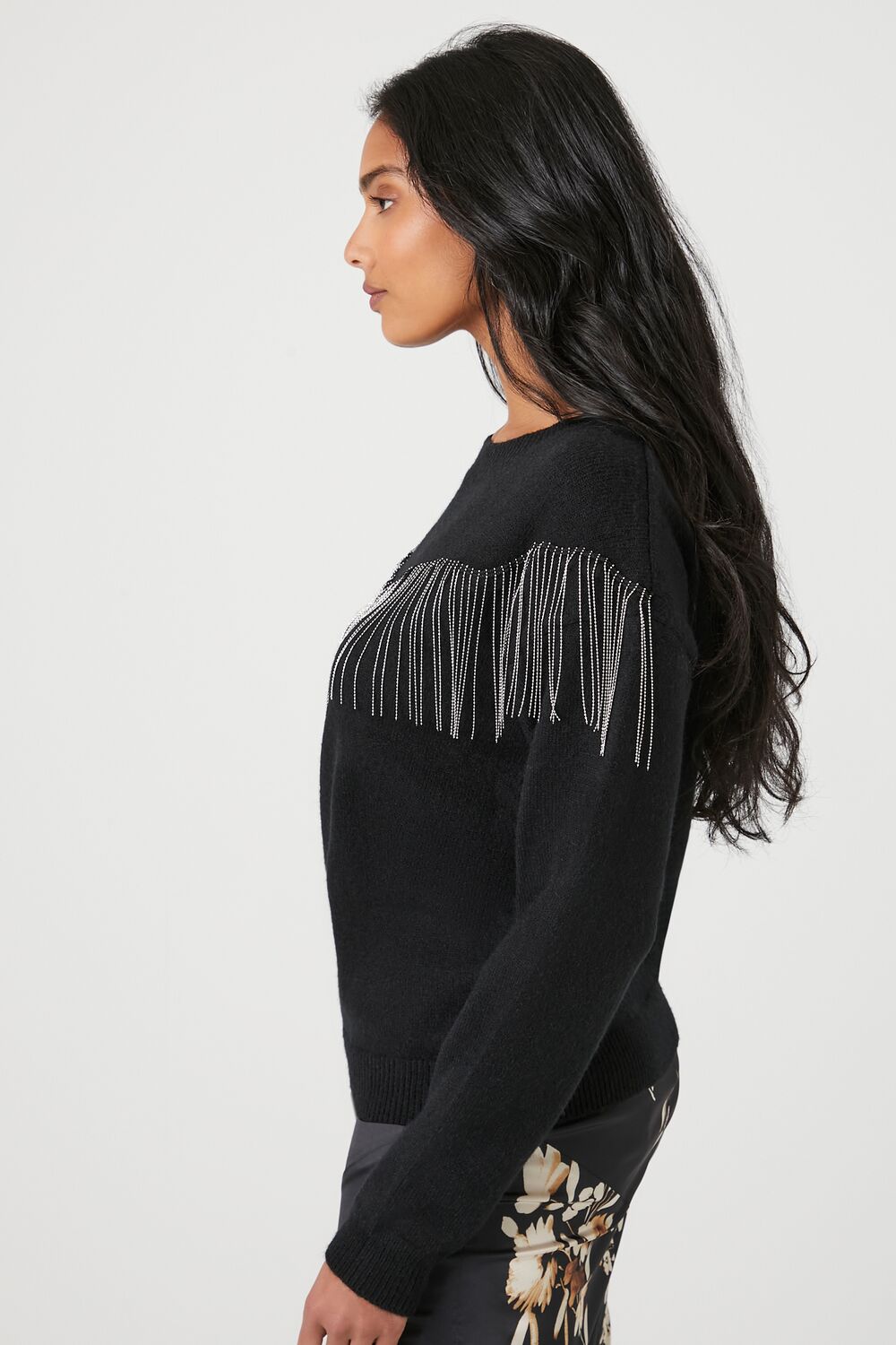Rhinestone Fringe-Trim Sweater