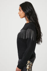 Rhinestone Fringe-Trim Sweater