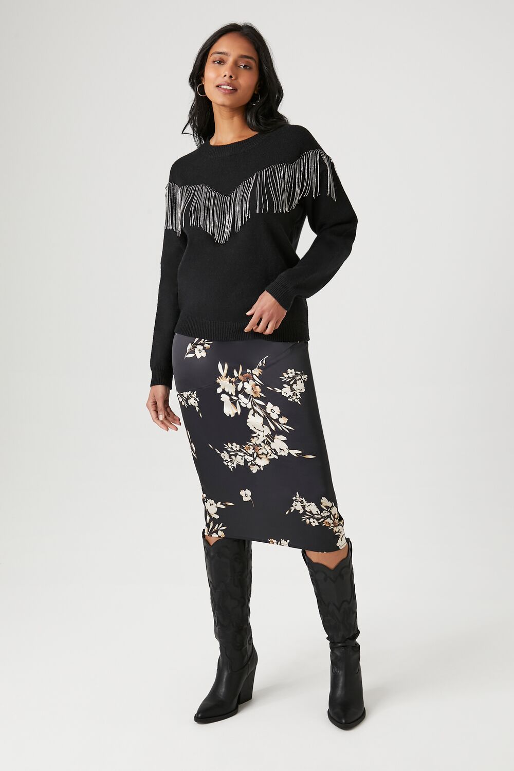 Rhinestone Fringe-Trim Sweater
