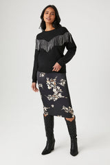 Rhinestone Fringe-Trim Sweater
