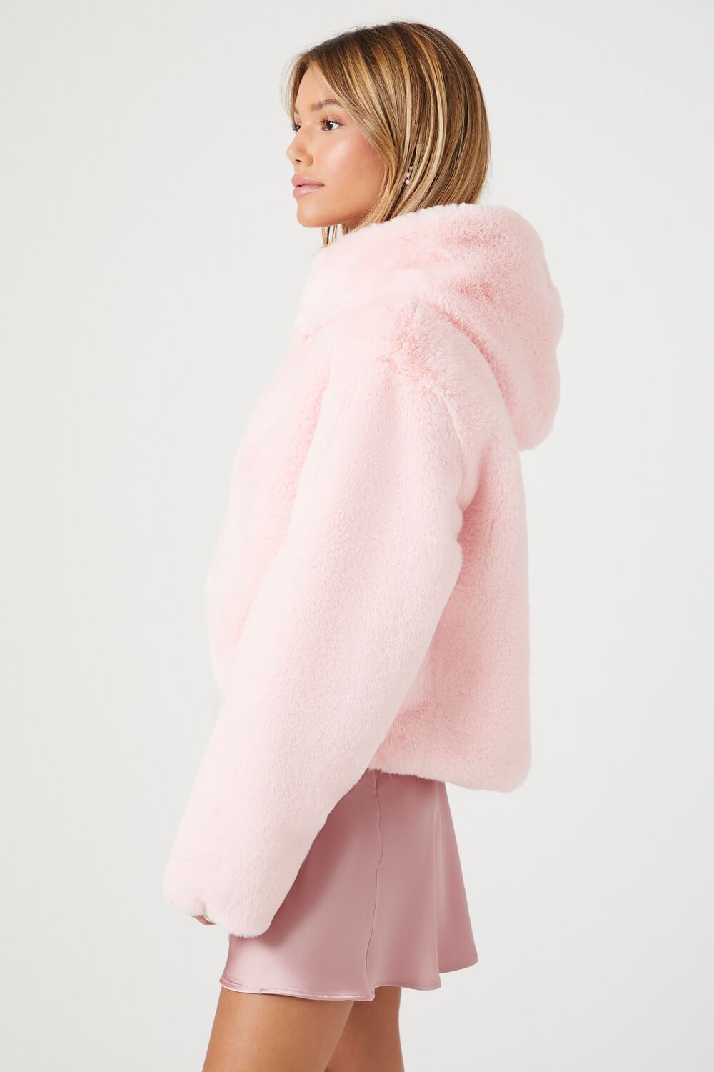 Faux Fur Open-Front Hoodie