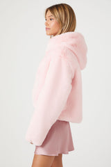 Faux Fur Open-Front Hoodie