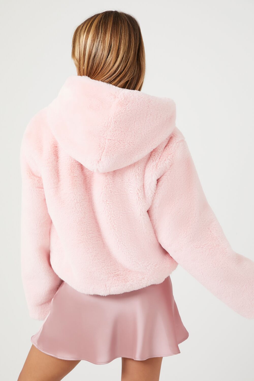 Faux Fur Open-Front Hoodie
