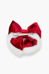 Faux Fur-Trim Bow Hair Barrette
